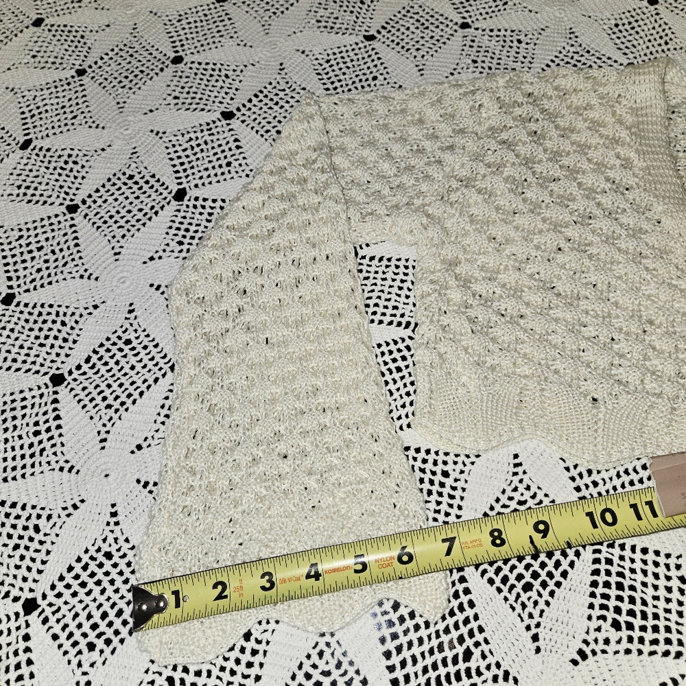 Crochet Tie Front Scallop Trim, Trumpet Sleeve Cropped Cardigan Boho Festival - Picture 4 of 10